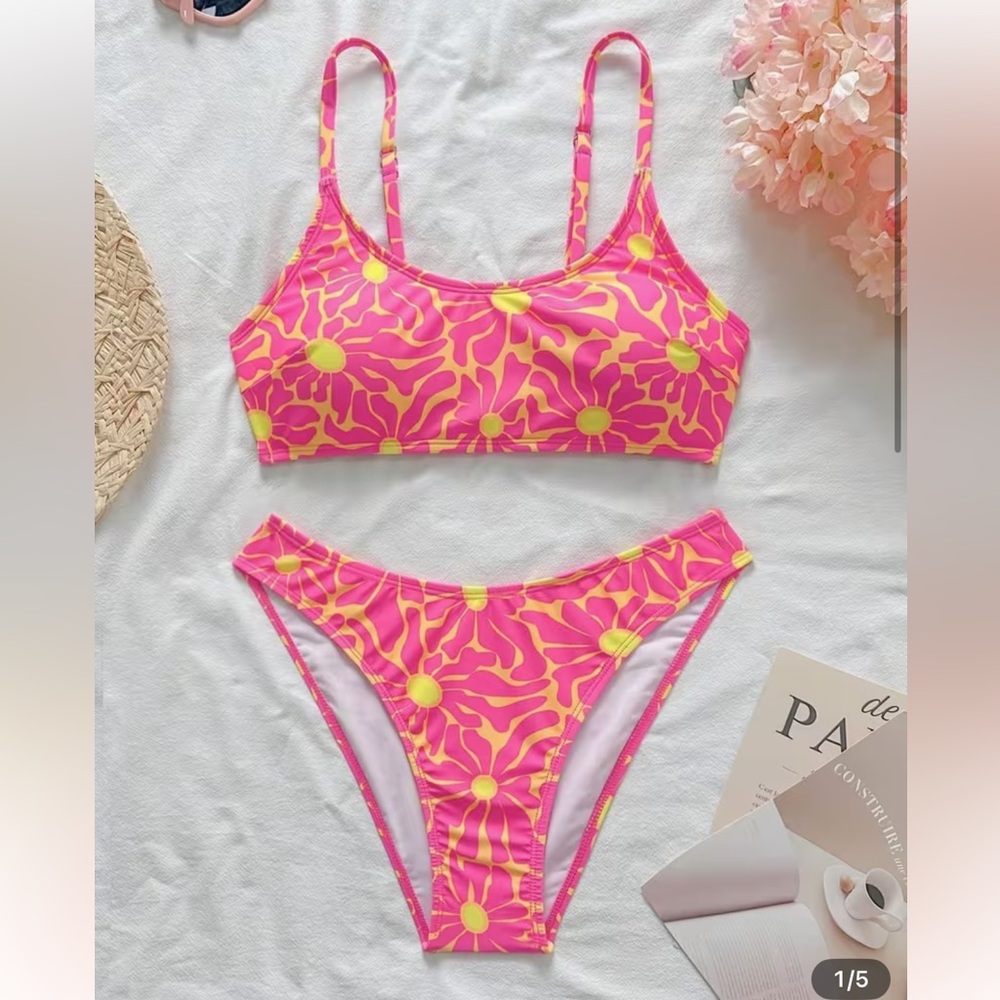 Hot Pink & Yellow Floral Two-Piece Bikini
